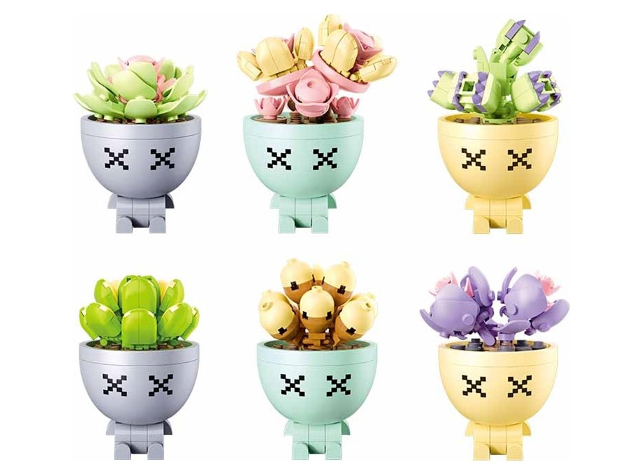 Sluban Flowers M38-B1076 Sukulenty v kvetináči Displej 6 ks