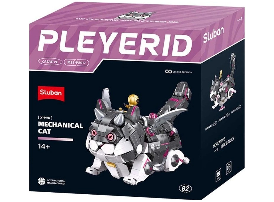 Sluban Pleyerid M38-P8017 Mechanická mačka šedo-biela