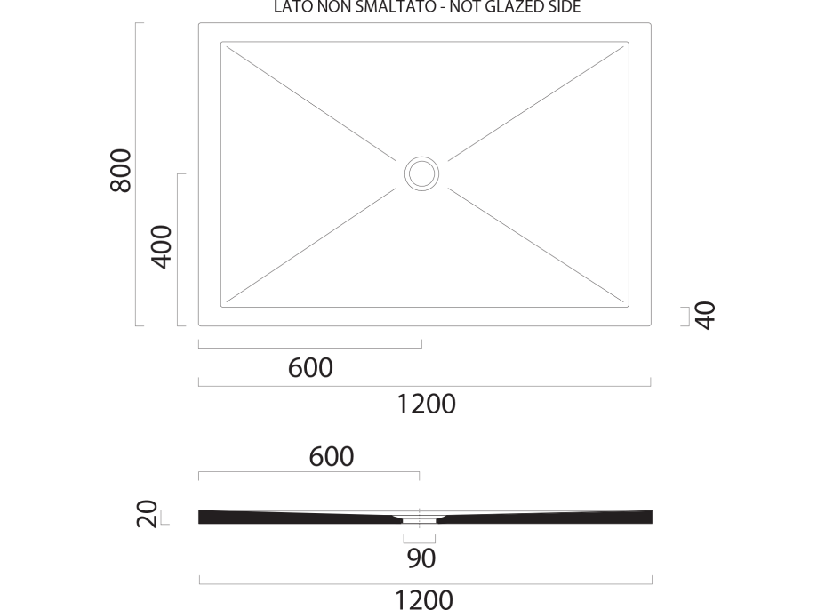 GSI Keramická sprchová vanička, obdĺžnik 120x80x2cm, cenere mat 46120817