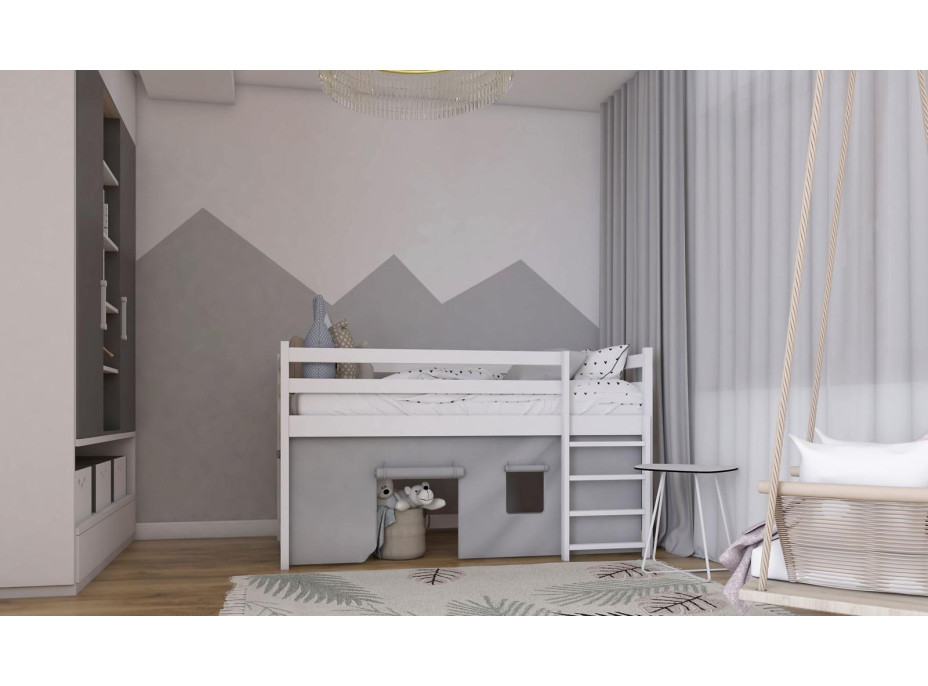Detská vyvýšená posteľ z masívu borovice PORTO - 190x90 cm - biela
