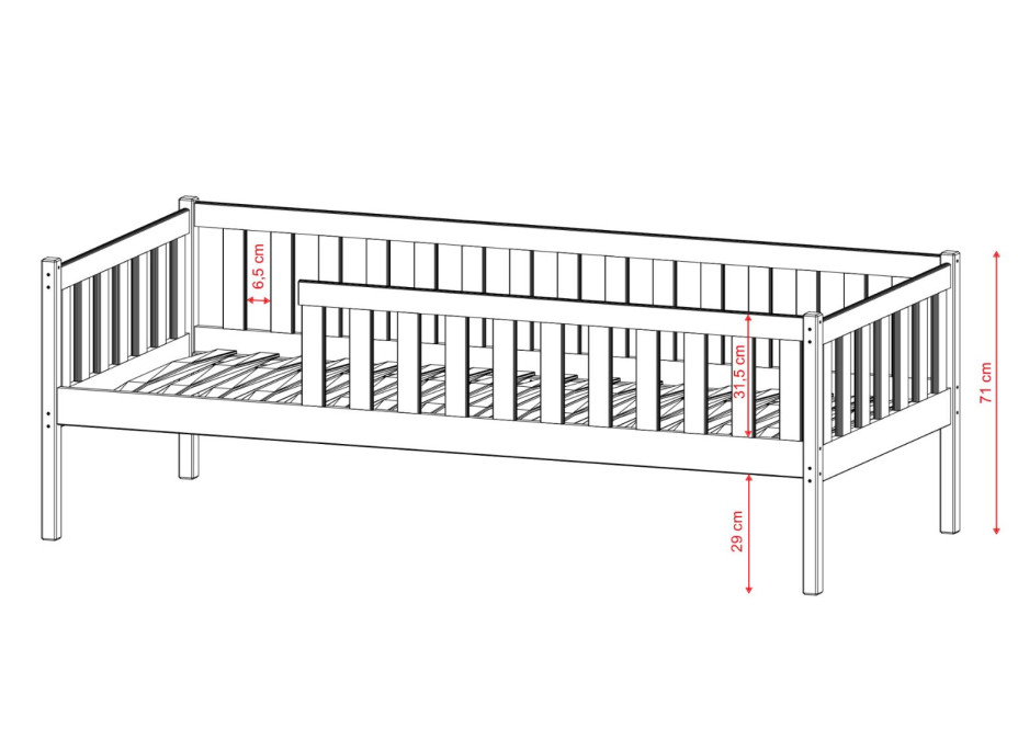 Detská posteľ z masívu borovice AIDA - 200x90 cm - PRÍRODNÁ BOROVICA