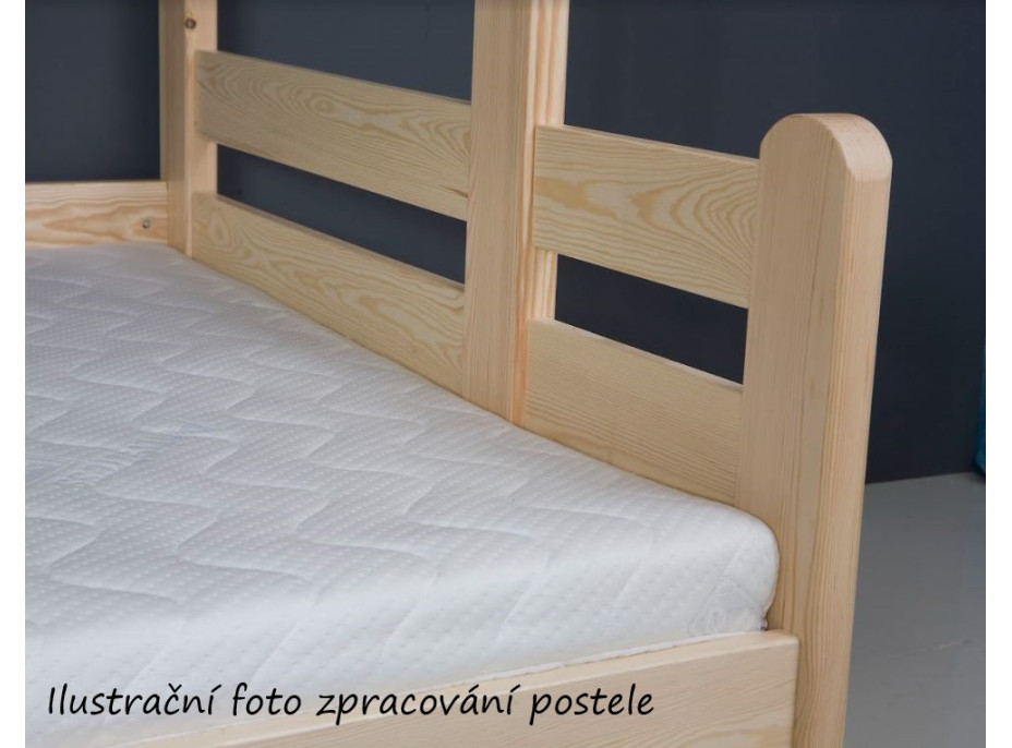 Detská poschodová posteľ z masívu borovice JAKUB III s prístelkou a šuplíky - 200x90 cm - prírodná borovica, rebrík vľavo