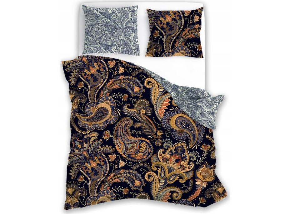 Saténové obliečky NOBILE Ornaments - čierne / modré - 160x200 cm