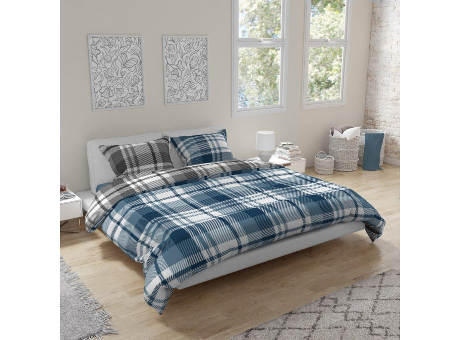 Flanelové obliečky PURE FLANNEL Check - modré / šedé - 140x200 cm