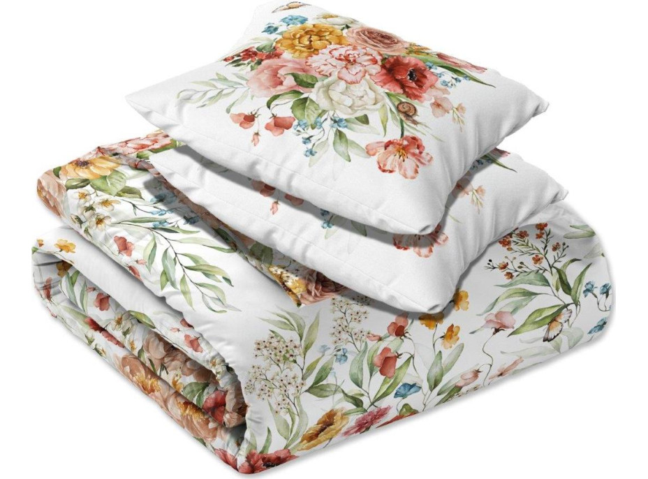 Saténové obliečky NOBILE Lúčne kvety - biele - 220x200 cm