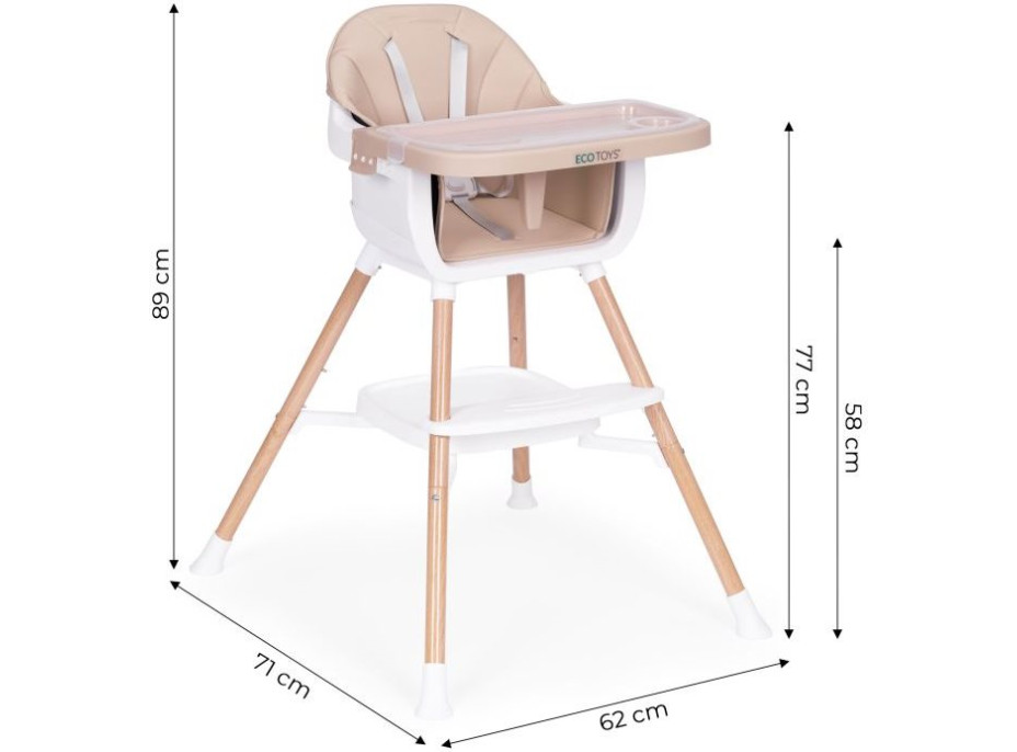 ECOTOYS Jedálenská stolička 2v1 Béžová