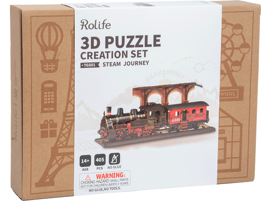 ROBOTIME Rolife 3D drevené puzzle Parná lokomotíva 405 dielikov