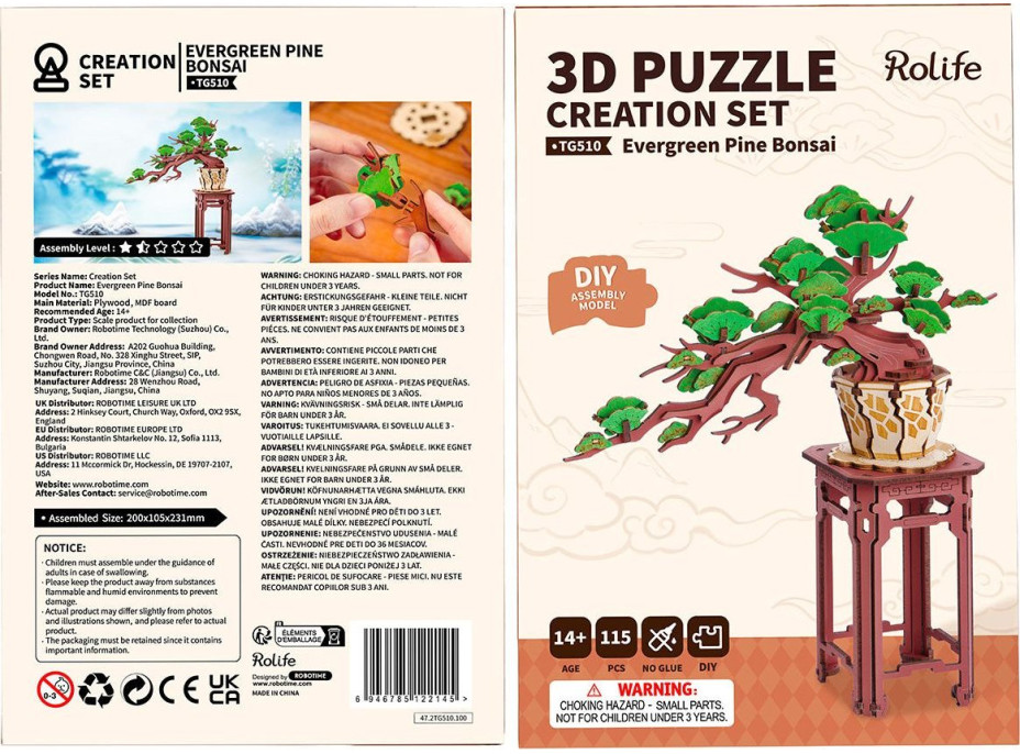 ROBOTIME Rolife DIY 3D drevené puzzle Bonsai z ihličnanu borovice 115 dielikov