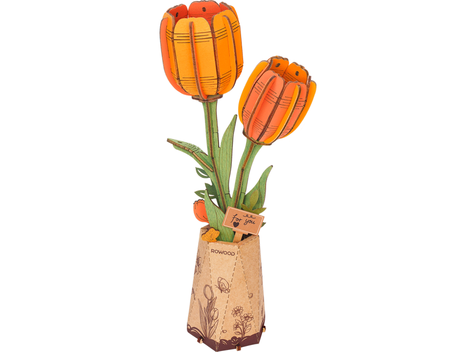 ROBOTIME Rowood 3D drevené puzzle Oranžové tulipány 76 dielikov