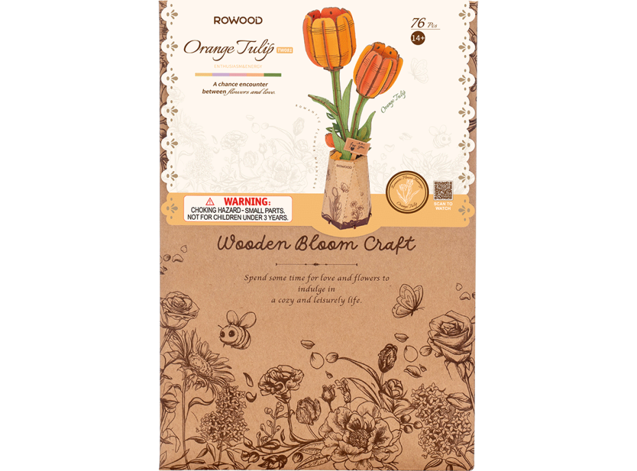 ROBOTIME Rowood 3D drevené puzzle Oranžové tulipány 76 dielikov