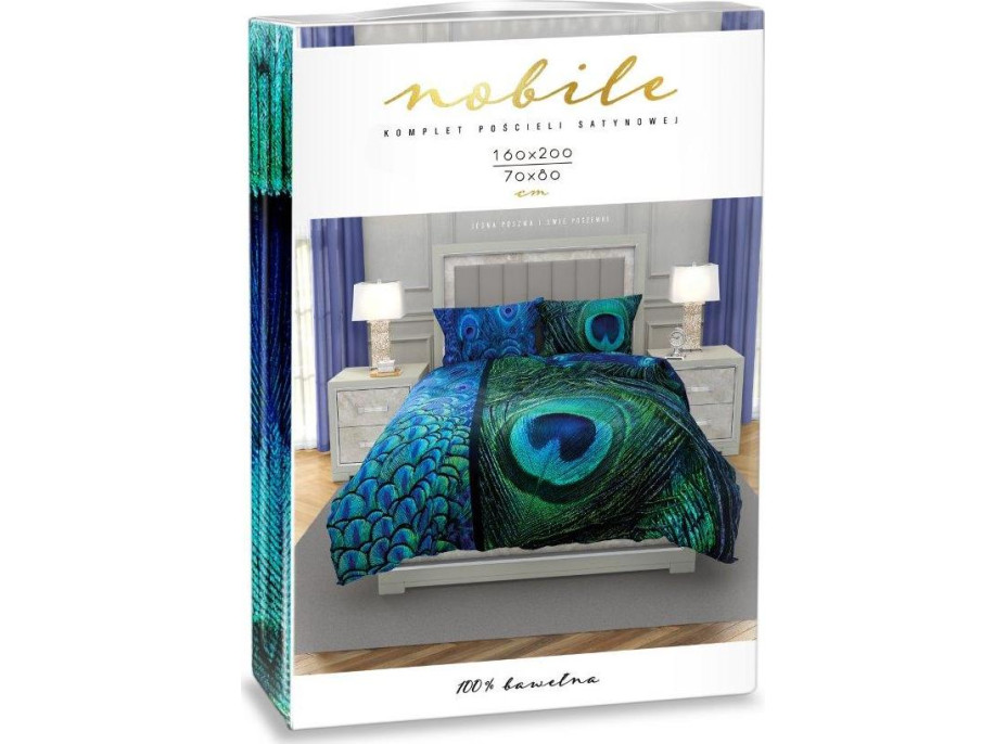 Saténové obliečky NOBILE Peacock - modré/zelené - 160x200 cm