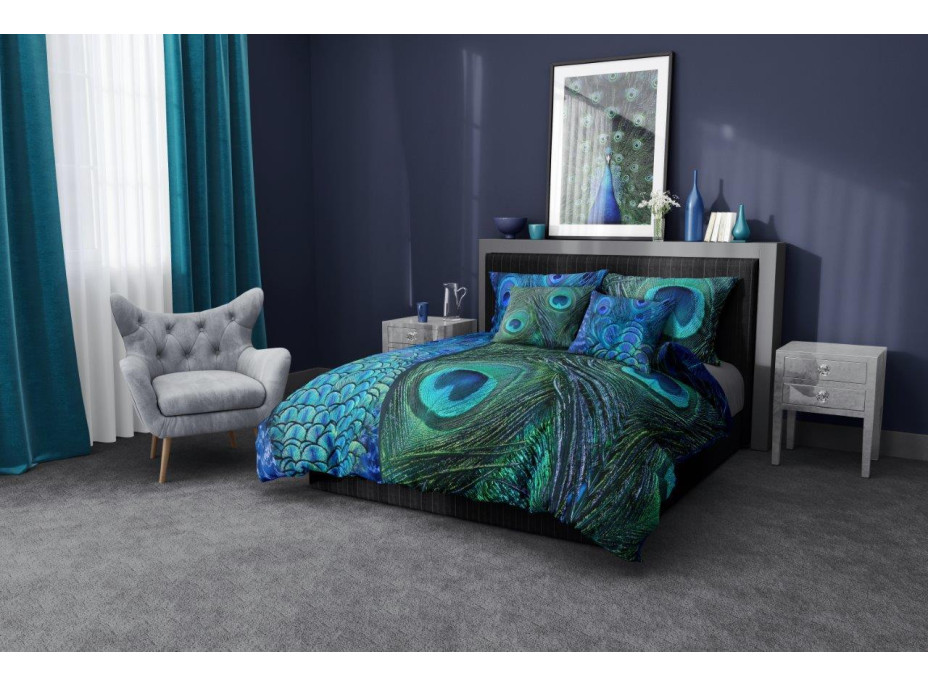 Saténové obliečky NOBILE Peacock - modré/zelené - 160x200 cm