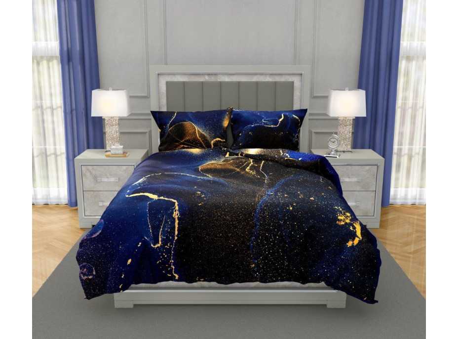 Saténové obliečky NOBILE Marble - tmavo modré - 160x200 cm