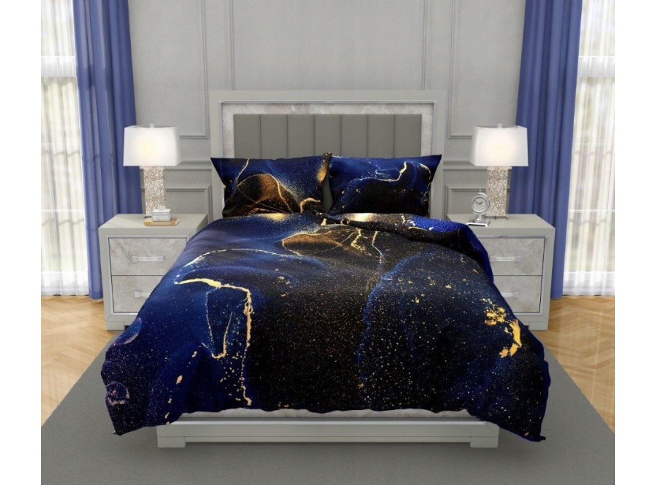 Saténové obliečky NOBILE Marble - tmavo modré - 140x200 cm