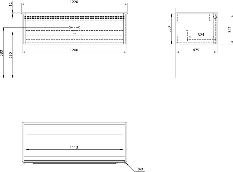 Sapho KERALA umývadlová skrinka 120x35x47, 5cm, 1x zásuvka, antracit matný KR120-3434