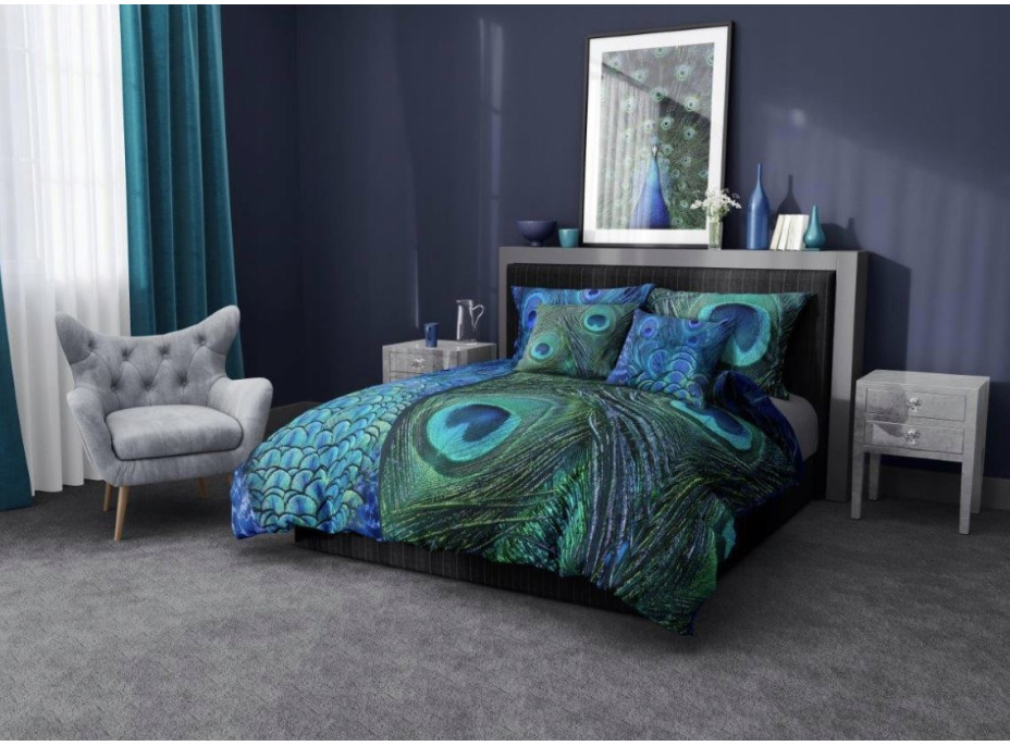 Saténové obliečky NOBILE Peacock - modré/zelené - 140x200 cm
