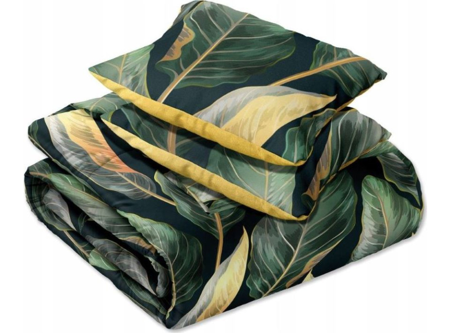 Saténové obliečky NOBILE Leaves - zelené / žlté - 140x200 cm
