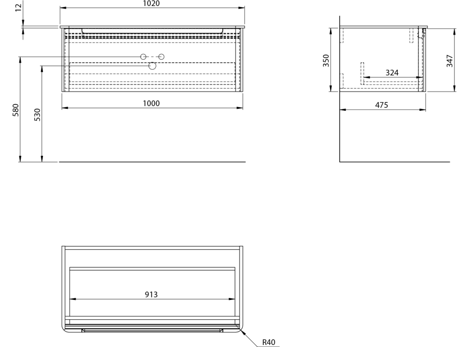 Sapho KERALA umývadlová skrinka 100x35x47, 5cm, 1x zásuvka, carina KR100-4141