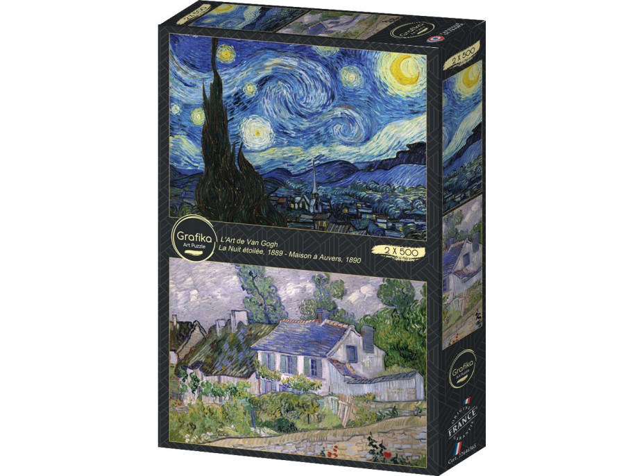 GRAFIKA Puzzle Hviezdna noc a dom Auvers 2x500 dielikov