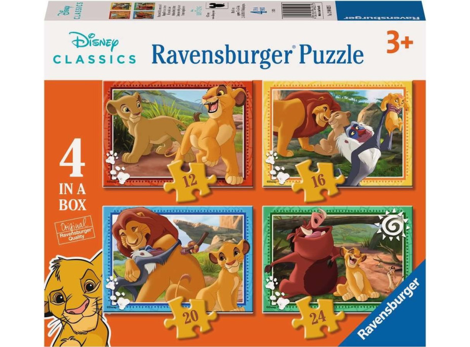 RAVENSBURGER Puzzle Leví kráľ 4v1 (12, 16, 20, 24 dielikov)