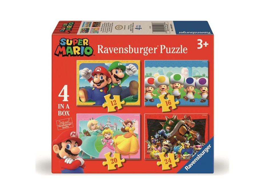 RAVENSBURGER Puzzle Super Mario a jeho dobrodružstvo 4v1 (12,16,20,24 dielikov)