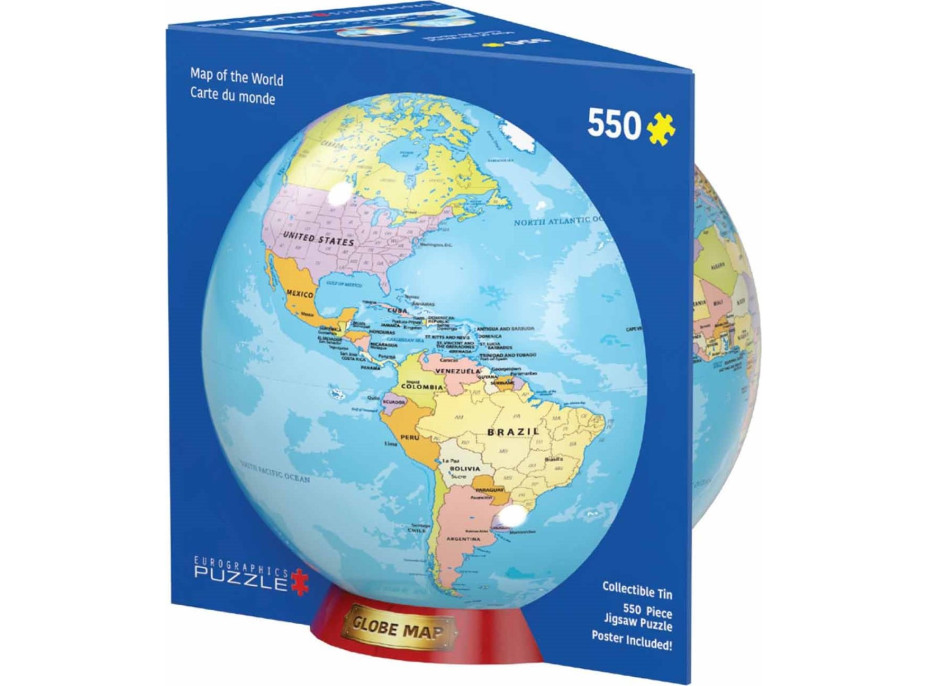 EUROGRAPHICS Puzzle v plechovej krabičke Mapa sveta 550 dielikov