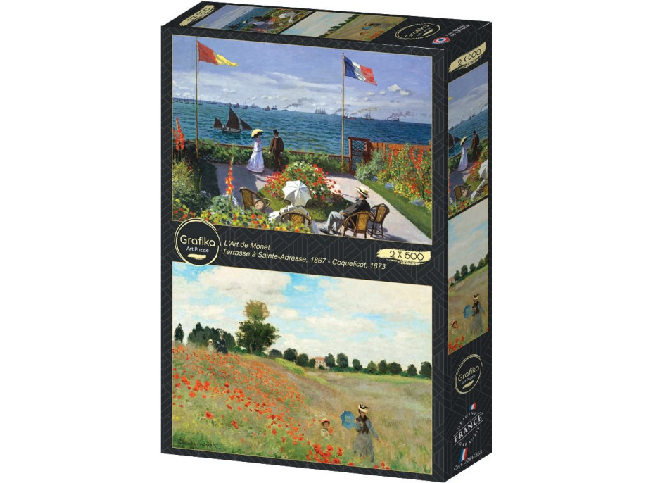GRAFIKA Puzzle Záhrada v Sainte Adresse a Pole vlčích makov 2x500 dielikov
