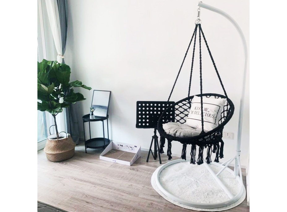 Závesné hojdacie BOHO kreslo s vankúšom - čierne / šedé