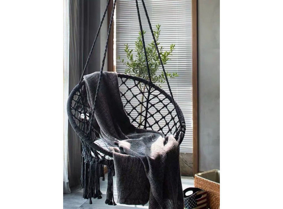 Závesné hojdacie BOHO kreslo s vankúšom - čierne / šedé