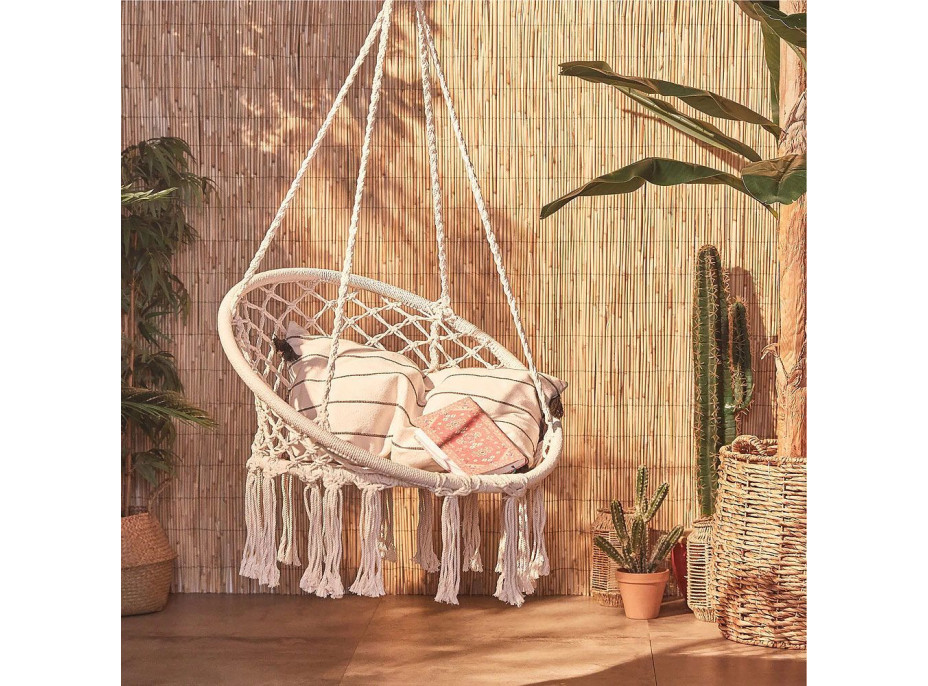 Závesné hojdacie BOHO kreslo - ecru