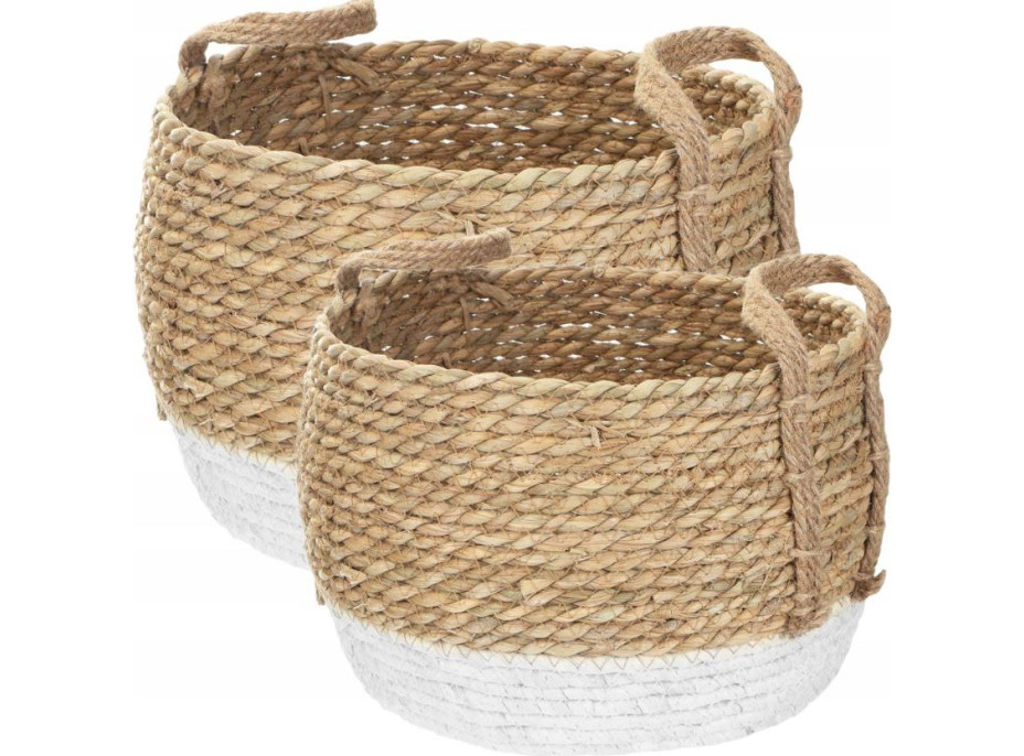 Súprava BOHO košov z morskej trávy - 2 kusy - prírodná/biela