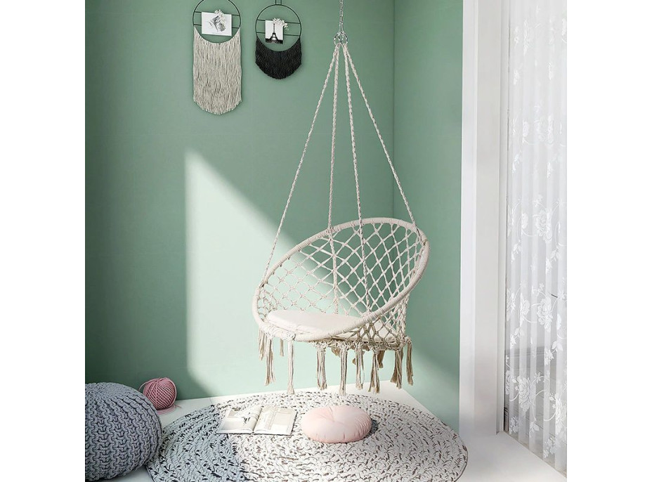 Závesné hojdacie BOHO kreslo - ecru