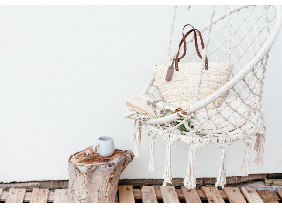 Závesné hojdacie BOHO kreslo - ecru