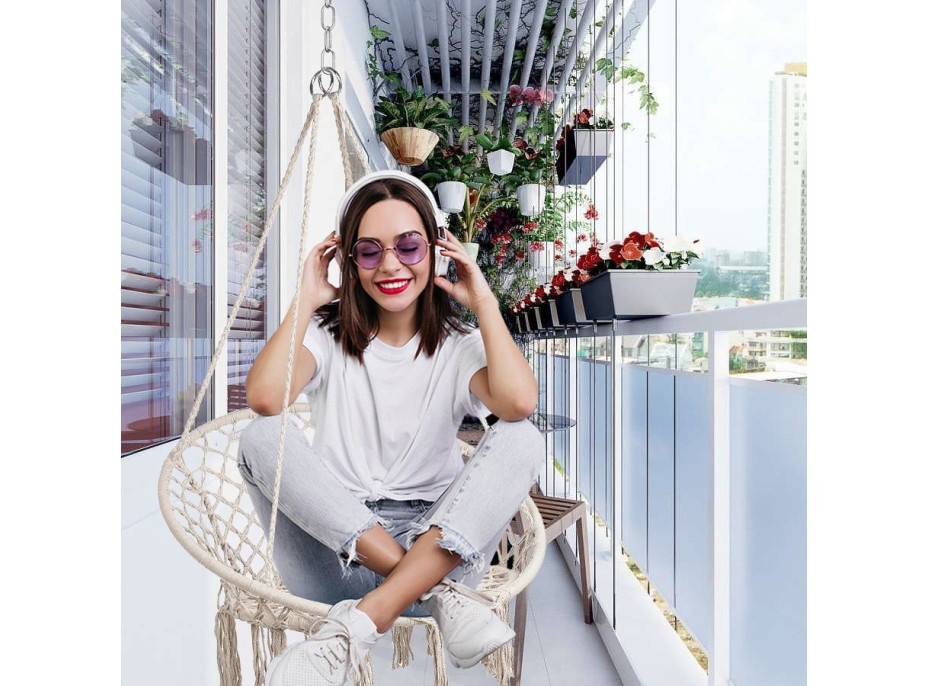 Závesné hojdacie BOHO kreslo - ecru