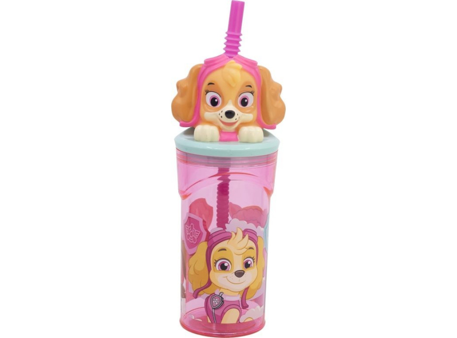 STOR Fľaša so slamkou Tlapková patrola 360 ml Ružová