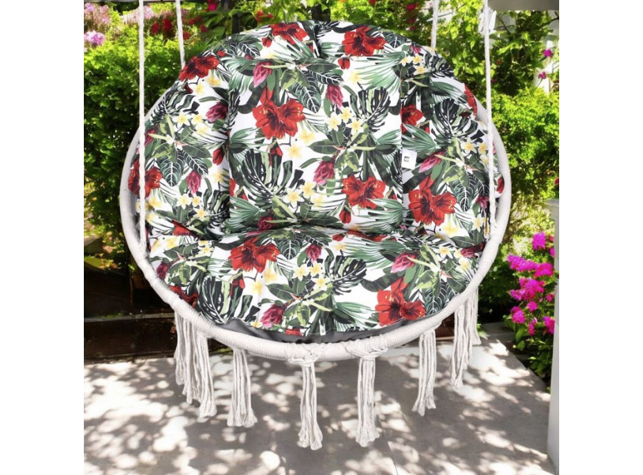 Vodeodolný sedací MAXI vankúš 100x15 cm do závesného kresla - červené kvety / sivý