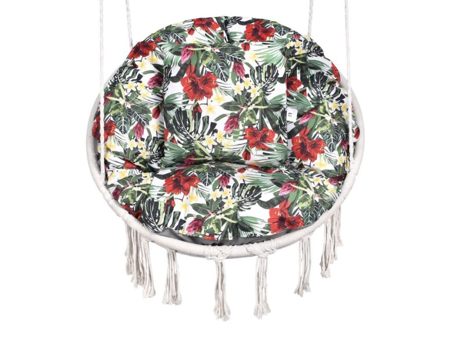 Vodeodolný sedací MAXI vankúš 100x15 cm do závesného kresla - červené kvety / sivý