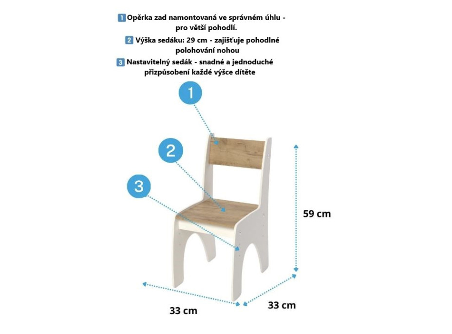 Výškovo nastaviteľný detský stolík s dvoma stoličkami