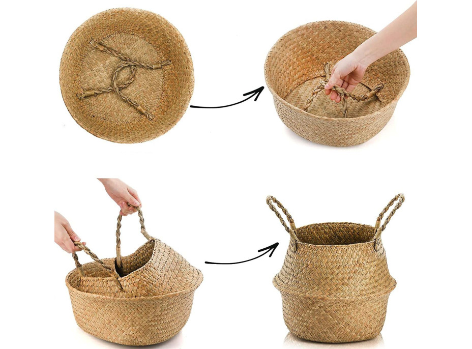 BOHO kôš z morskej trávy - 32x28 cm - prírodný/biely