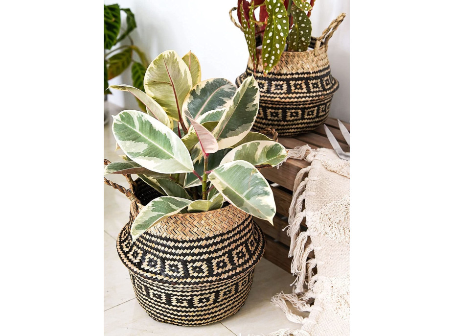 BOHO Ethnic kôš z morskej trávy - 25x28 cm - prírodný/čierny