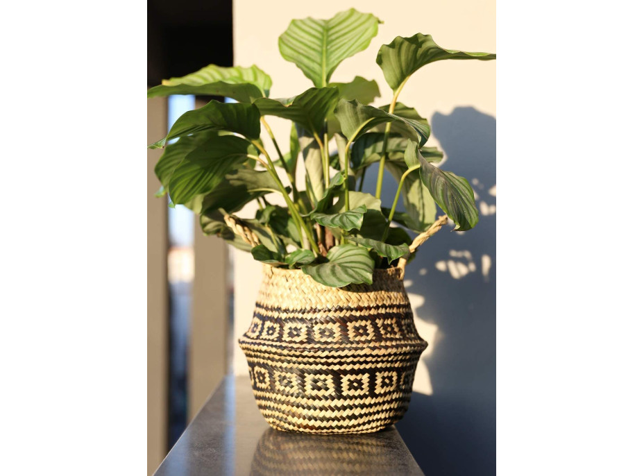BOHO Ethnic kôš z morskej trávy - 25x28 cm - prírodný/čierny