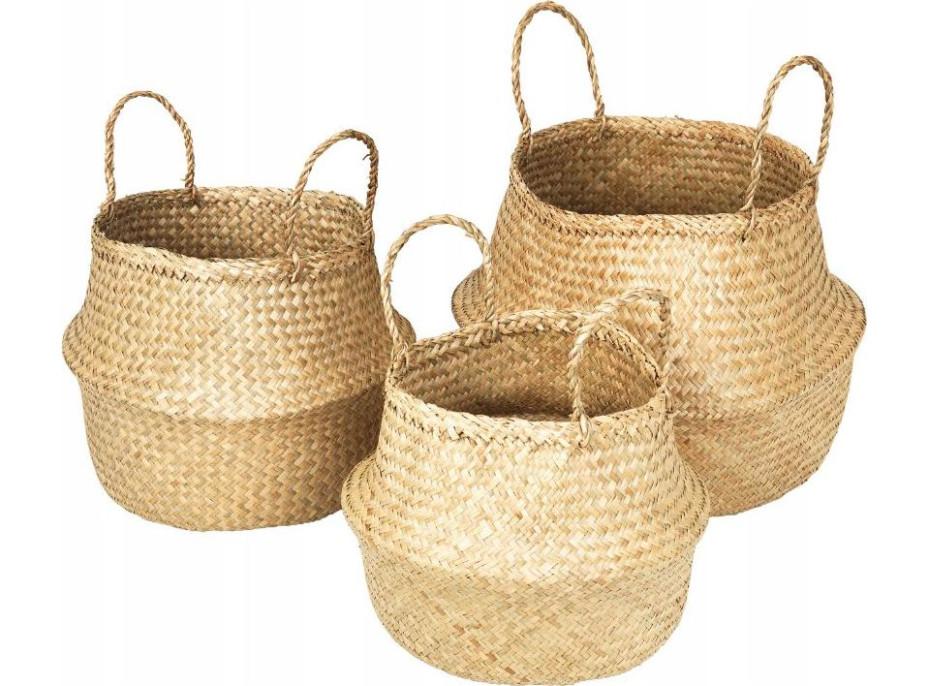 Sada BOHO košov z morskej trávy - 3 kusy - prírodná
