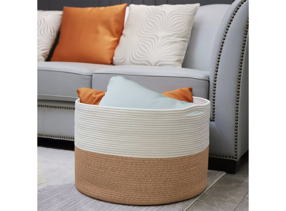 Bavlnený kôš BOHO - 55 cm - prírodný/biely