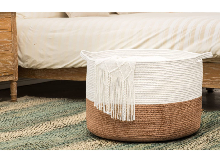 Bavlnený kôš BOHO - 55 cm - prírodný/biely