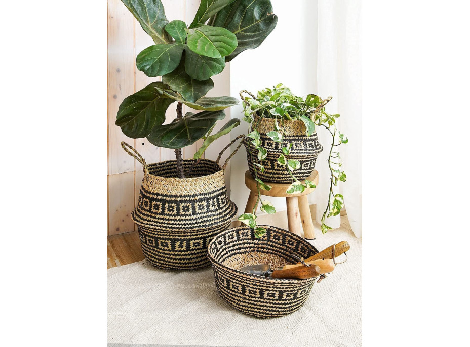 BOHO Ethnic kôš z morskej trávy - 25x28 cm - prírodný/čierny