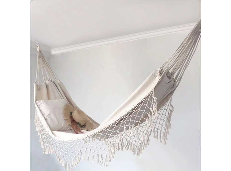 Pletená hojdacia sieť BOHO - ecru