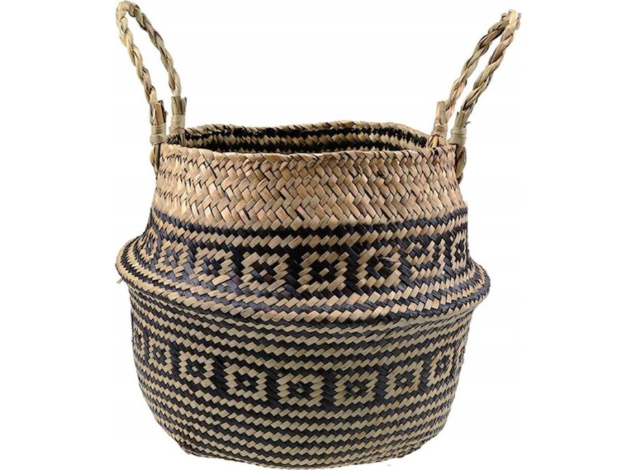 BOHO Ethnic kôš z morskej trávy - 25x28 cm - prírodný/čierny