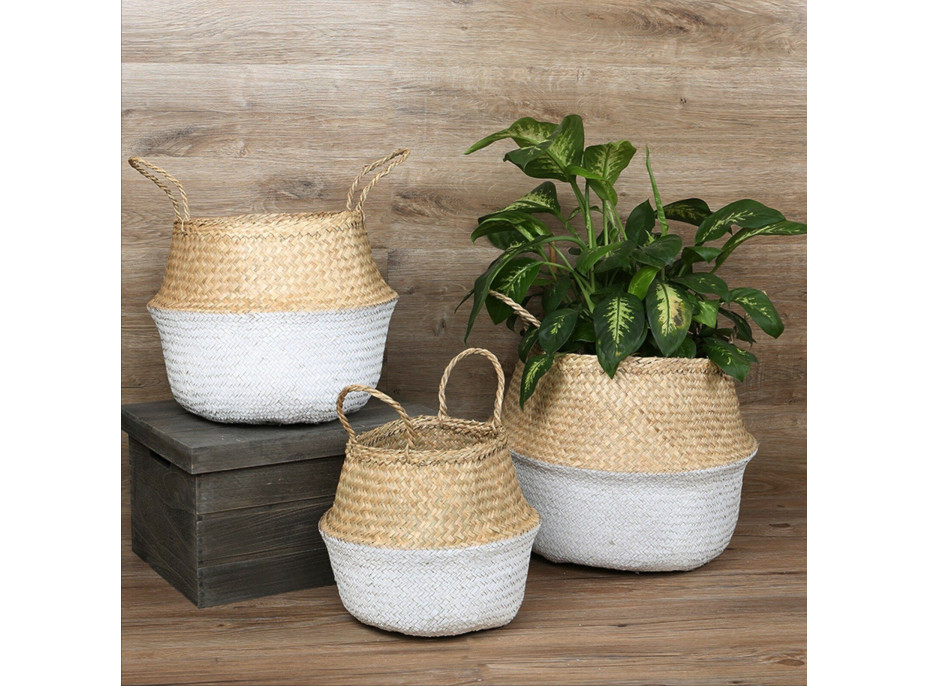 BOHO kôš z morskej trávy - 32x28 cm - prírodný/biely