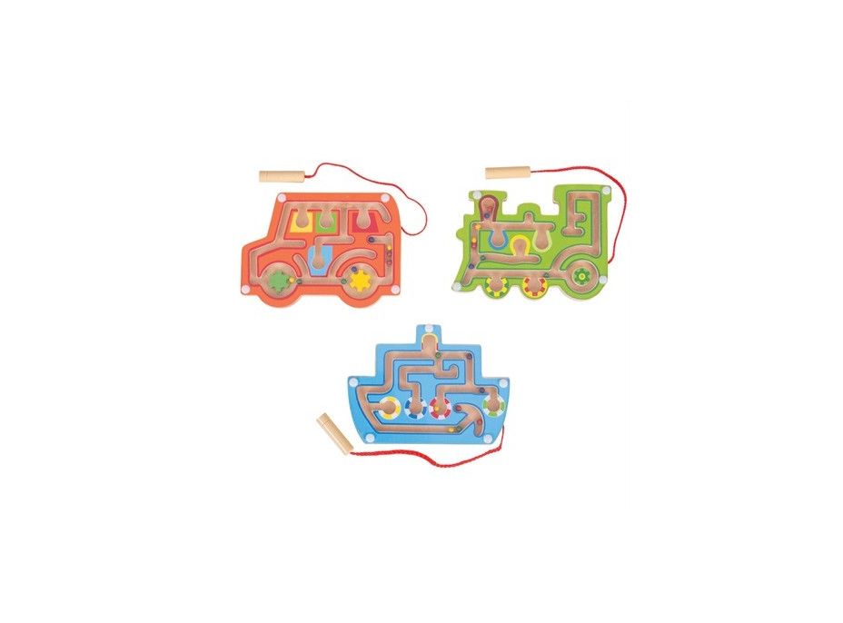 Bigjigs Toys Drevený magnetický labyrint Oranžová lokomotíva