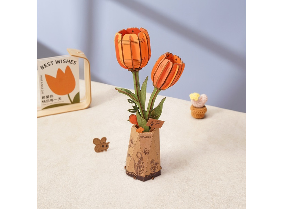 RoboTime 3D drevená skladačka Oranžový tulipán